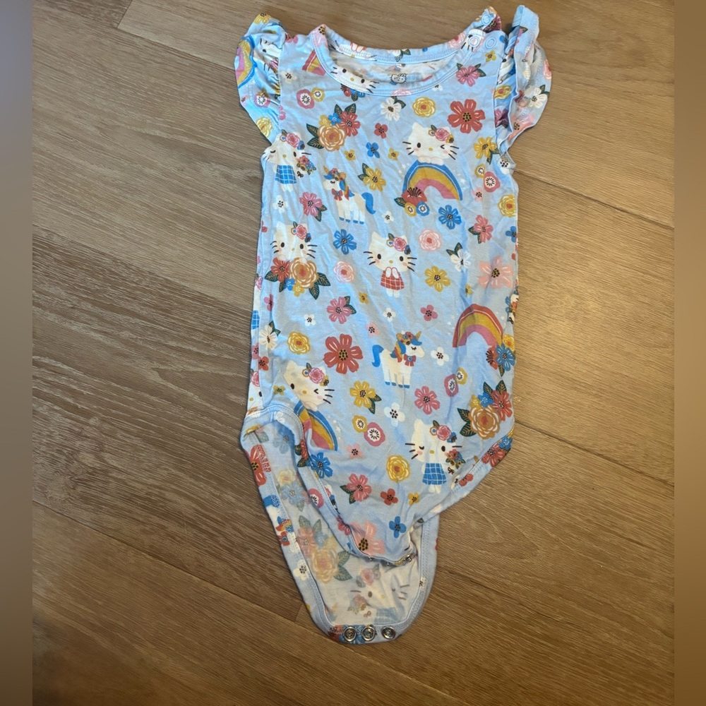 Posh Peanut hello kitty Blue Onesie with Floral and Rainbow Print